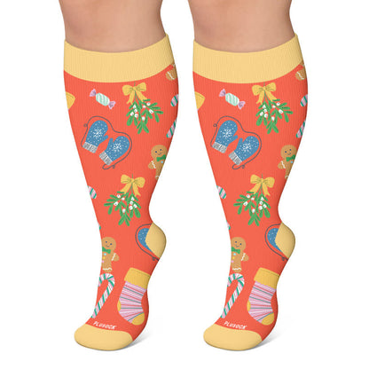 Chaussettes de compression grandes tailles motif canne de Noël - Orange - 4XL - image 5