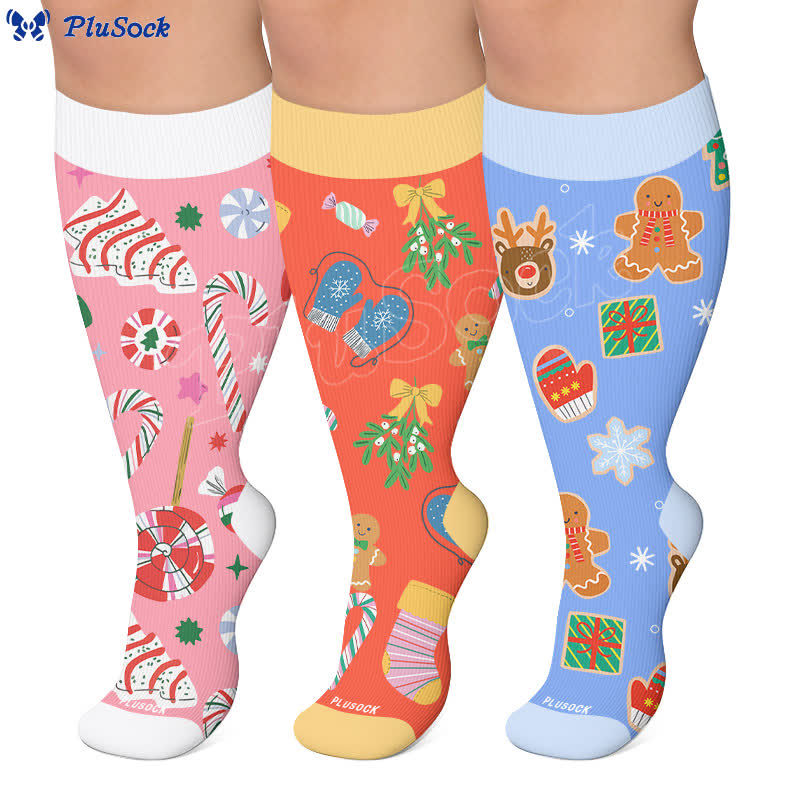 Chaussettes de compression grandes tailles motif canne de Noël - image 0