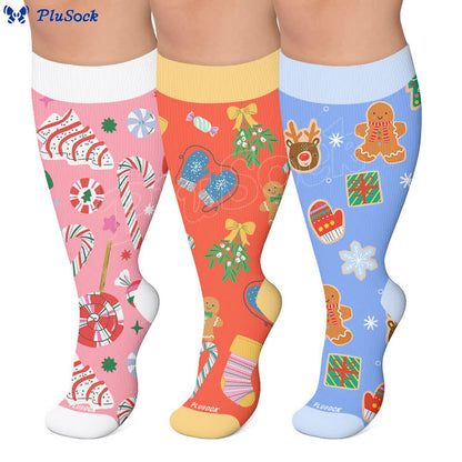 Chaussettes de compression grandes tailles motif canne de Noël - image 0
