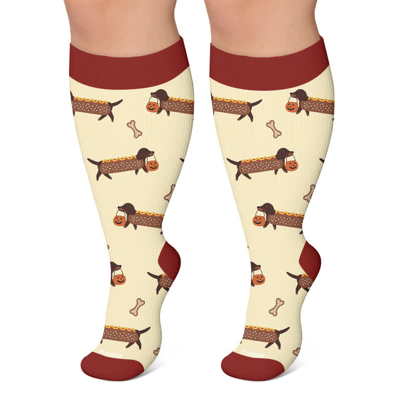 Chaussettes de compression grande taille motif teckel d'Halloween - Jaune - 4XL - image 5