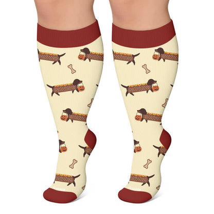 Chaussettes de compression grande taille motif teckel d'Halloween - Jaune - 4XL - image 5