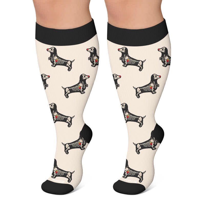 Chaussettes de compression grande taille motif teckel d'Halloween - Beige - 4XL - image 4