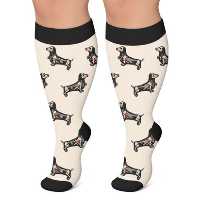 Chaussettes de compression grande taille motif teckel d'Halloween - Beige - 4XL - image 4