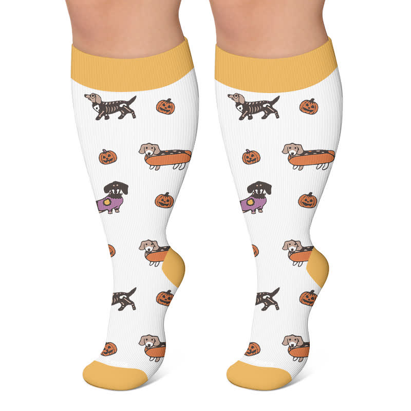 Chaussettes de compression grande taille motif teckel d'Halloween - Blanc - 4XL - image 6
