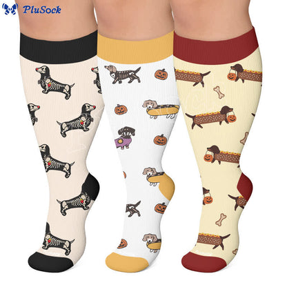 Chaussettes de compression grande taille motif teckel d'Halloween - image 0