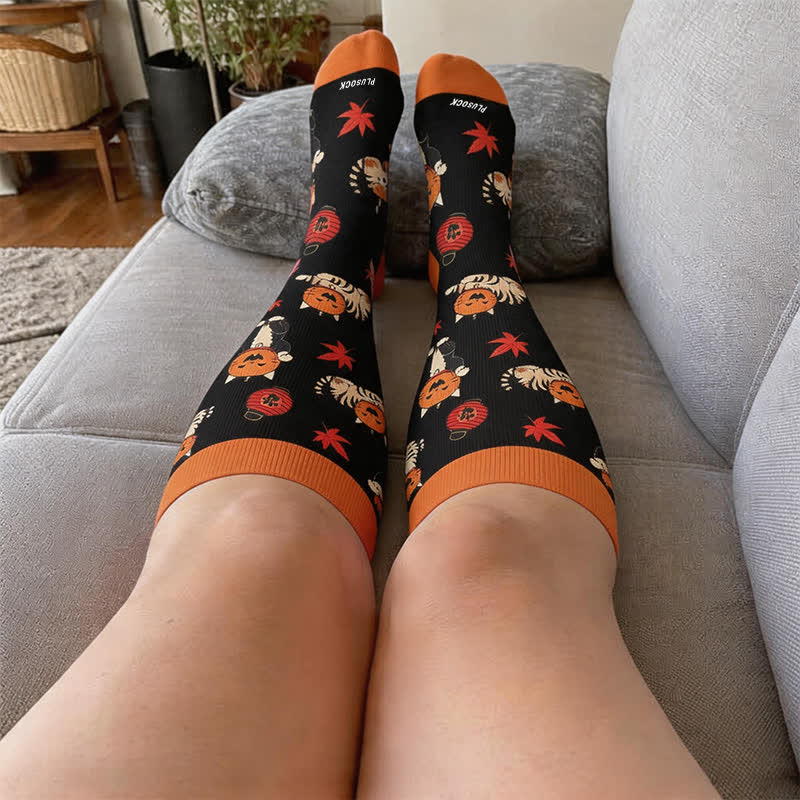 Chaussettes de compression grandes tailles Pumpkin Cat - image 2