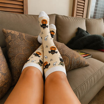 Chaussettes de compression grandes tailles Pumpkin Cat - image 1