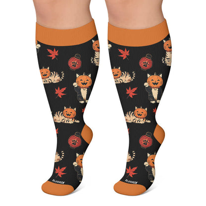 Chaussettes de compression grandes tailles Pumpkin Cat - Noir - 4XL - image 4