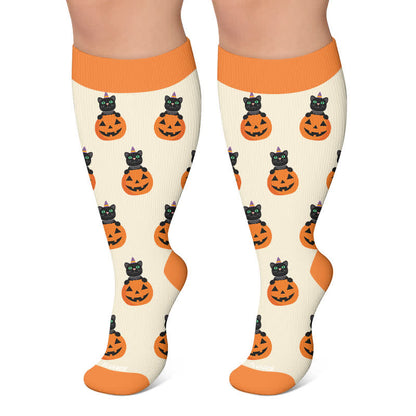 Chaussettes de compression grandes tailles Pumpkin Cat - Beige - 4XL - image 6
