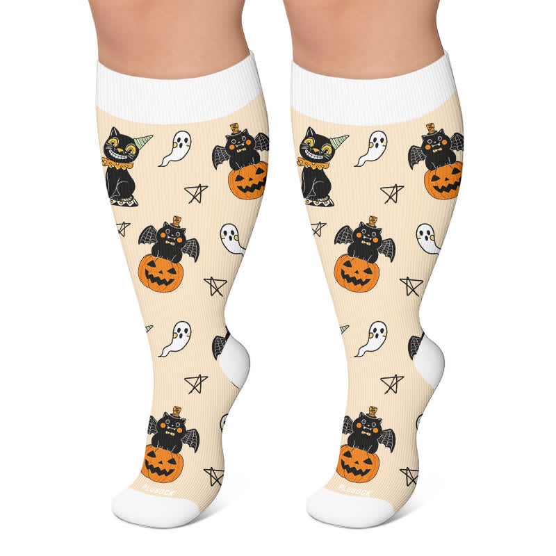 Chaussettes de compression grandes tailles Pumpkin Cat - Abricot - 4XL - image 5