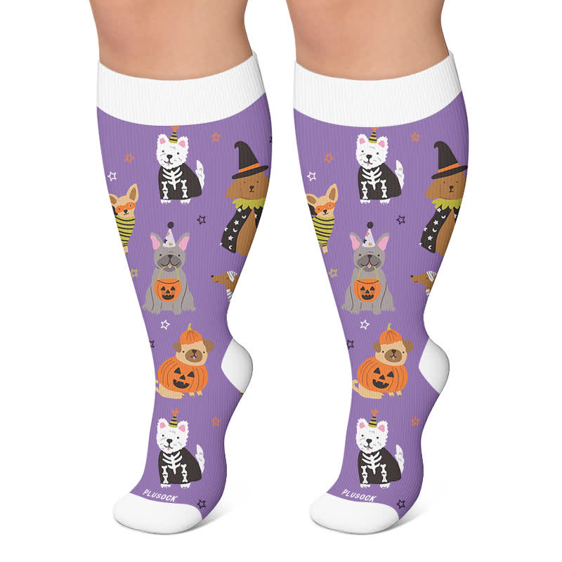 Chaussettes de compression grandes tailles à motifs chats effrayants - Violet - 4XL - image 4