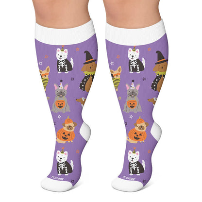 Chaussettes de compression grandes tailles à motifs chats effrayants - Violet - 4XL - image 4