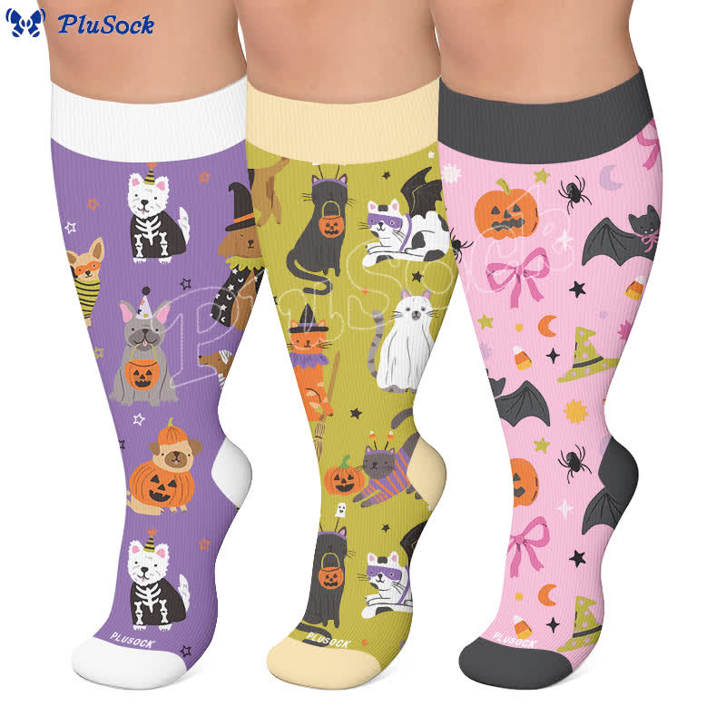 Chaussettes de compression grandes tailles à motifs chats effrayants - image 0