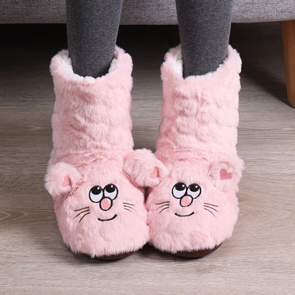 Chaussettes-chaussons duveteuses à motif chat rose de dessin animé - Rose clair - Pointures enfant EU32–35 (US1–3,5) - image 3