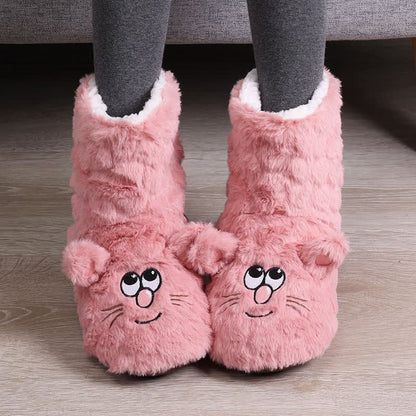 Chaussettes-chaussons duveteuses à motif chat rose de dessin animé - Rose - Pointures enfant EU32–35 (US1–3,5) - image 0