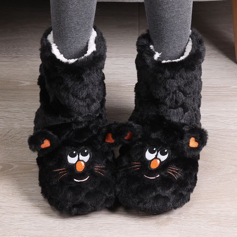 Chaussettes-chaussons duveteuses à motif chat rose de dessin animé - Noir - Pointures enfant EU32–35 (US1–3,5) - image 2