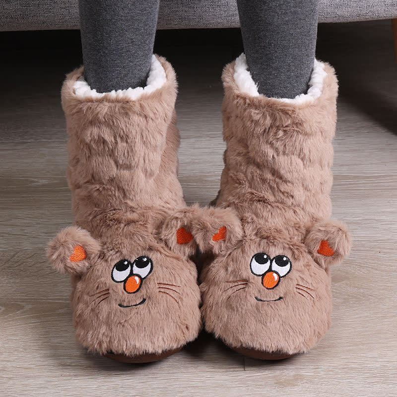 Chaussettes-chaussons duveteuses à motif chat rose de dessin animé - Kaki - Pointures enfant EU32–35 (US1–3,5) - image 4