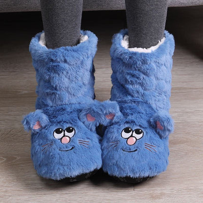 Chaussettes-chaussons duveteuses à motif chat rose de dessin animé - Bleu - Pointures enfant EU32–35 (US1–3,5) - image 6