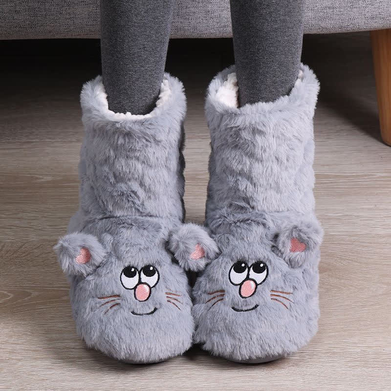 Chaussettes-chaussons duveteuses à motif chat rose de dessin animé - Gris - Pointures enfant EU32–35 (US1–3,5) - image 5