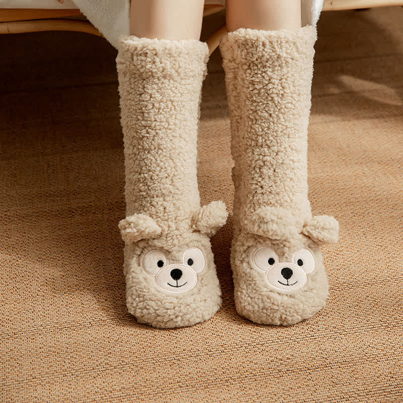 Chaussettes-chaussons mi-mollet duveteuses à motif ours blanc - Beige - EU36-41(US3-7.5) - image 3
