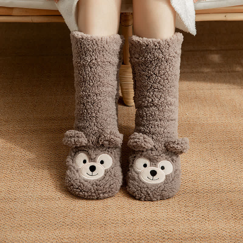 Chaussettes-chaussons mi-mollet duveteuses à motif ours blanc - Gris - EU36-41(US3-7.5) - image 2