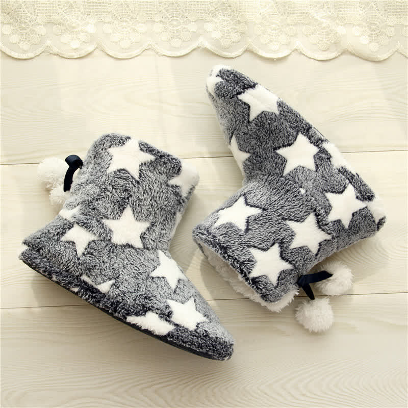 Chaussettes-chaussons en polaire à pompons et motif étoiles roses - image 4