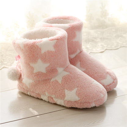 Chaussettes-chaussons en polaire à pompons et motif étoiles roses - image 2