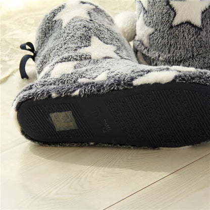 Chaussettes-chaussons en polaire à pompons et motif étoiles roses - image 5