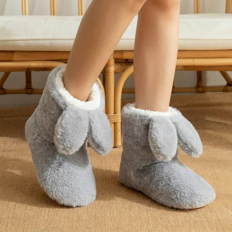 Chaussettes-chaussons en peluche à oreilles de lapin roses tombantes - Gris clair - EU43-44(US9-10) - image 5