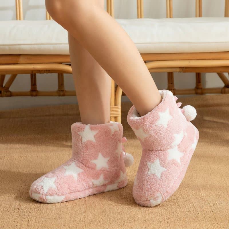 Chaussettes-chaussons en polaire à pompons et motif étoiles roses - Rose - EU40-41(US7-7.5) - image 0