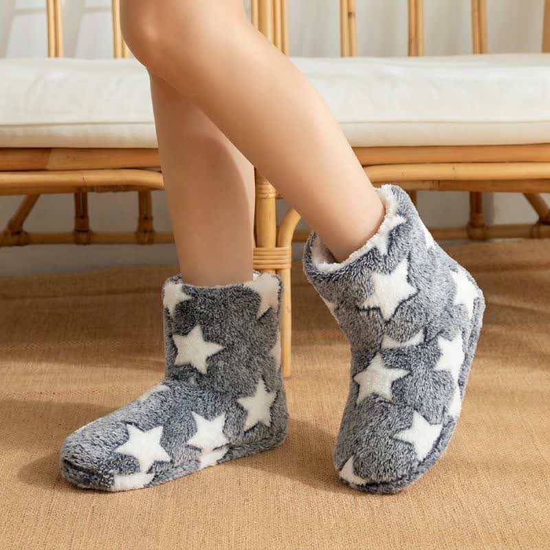 Chaussettes-chaussons en polaire à pompons et motif étoiles roses - Gris - EU40-41(US7-7.5) - image 1