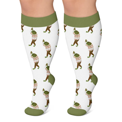 Chaussettes de compression grandes tailles à motifs animaux de Noël - Vert - 4XL - image 4
