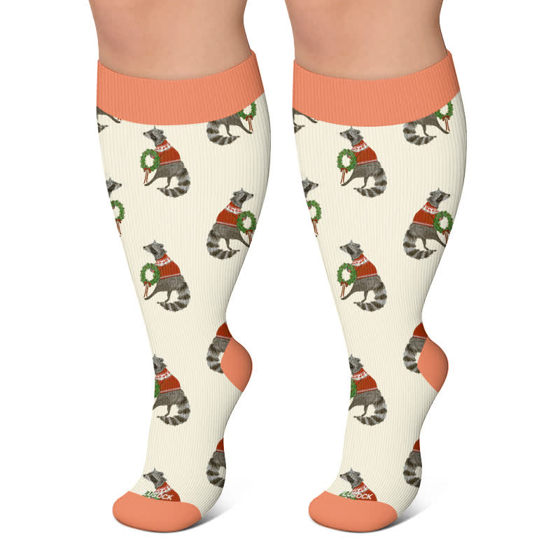 Chaussettes de compression grandes tailles à motifs animaux de Noël - Abricot - 4XL - image 6