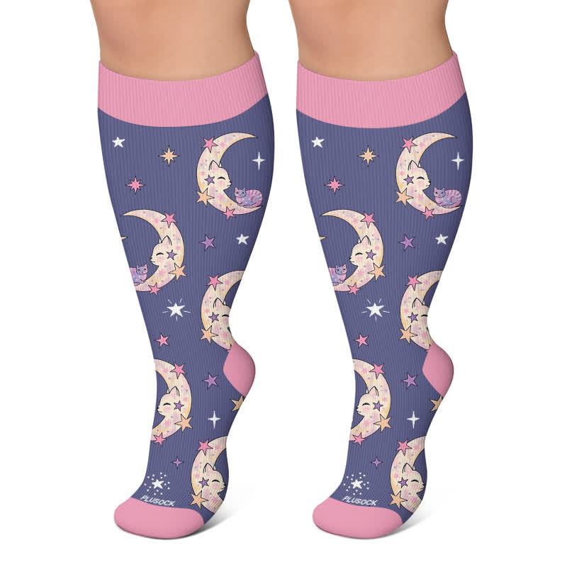 Chaussettes de compression Moonlit Kitty grandes tailles - Bleu - 4XL - image 4