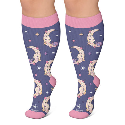Chaussettes de compression Moonlit Kitty grandes tailles - Bleu - 4XL - image 4
