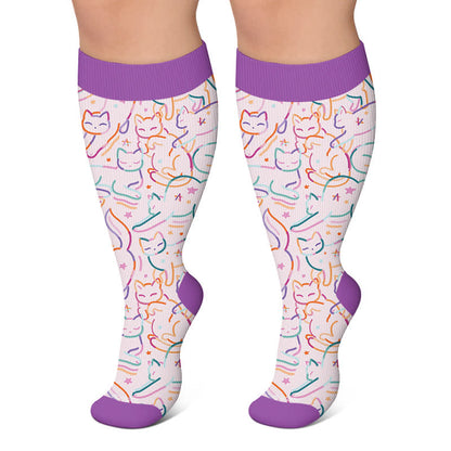 Chaussettes de compression Moonlit Kitty grandes tailles - Violet - 4XL - image 6