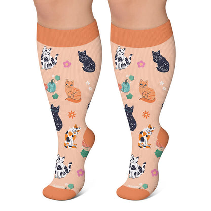 Chaussettes de compression Moonlit Kitty grandes tailles - Orange - 4XL - image 5