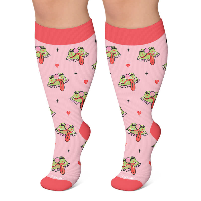 Chaussettes de compression grandes tailles à motif grenouille amusant - Rose - 4XL - image 5