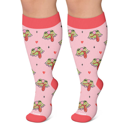 Chaussettes de compression grandes tailles à motif grenouille amusant - Rose - 4XL - image 5