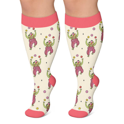 Chaussettes de compression grandes tailles à motif grenouille amusant - Beige - 4XL - image 4