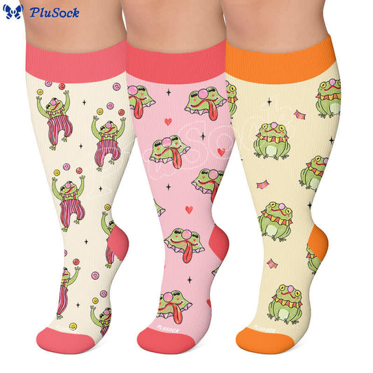 Chaussettes de compression grandes tailles à motif grenouille amusant - image 0