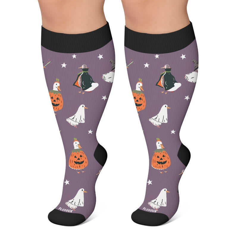 Chaussettes de compression grande taille Crow Witch Cat - Violet foncé - 4XL - image 5