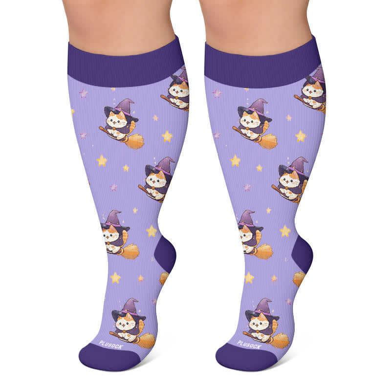 Chaussettes de compression grande taille Crow Witch Cat - Violet - 4XL - image 6