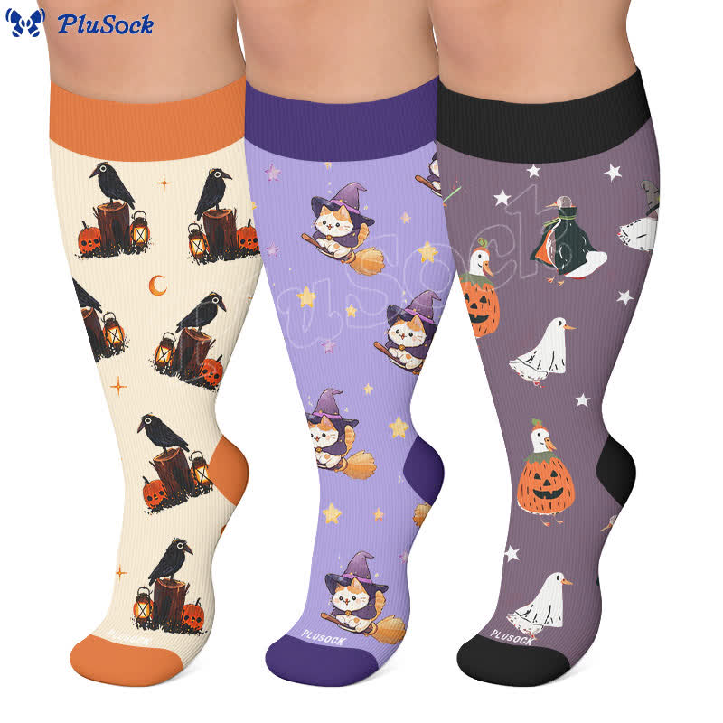 Chaussettes de compression grande taille Crow Witch Cat - image 0