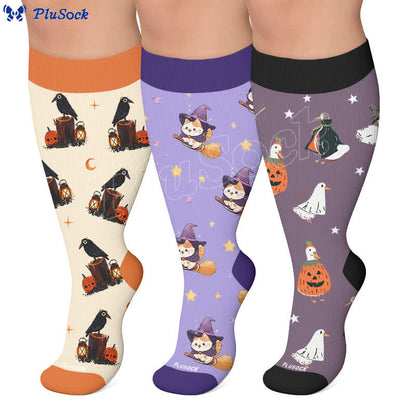 Chaussettes de compression grande taille Crow Witch Cat - image 0