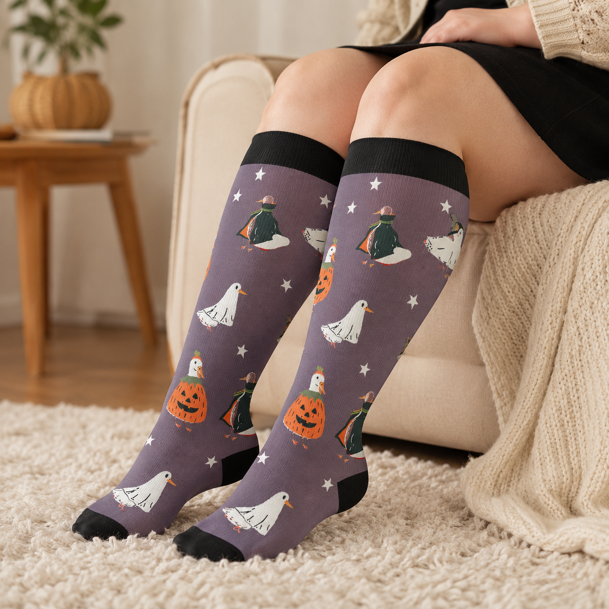Chaussettes de compression grande taille Crow Witch Cat - image 2