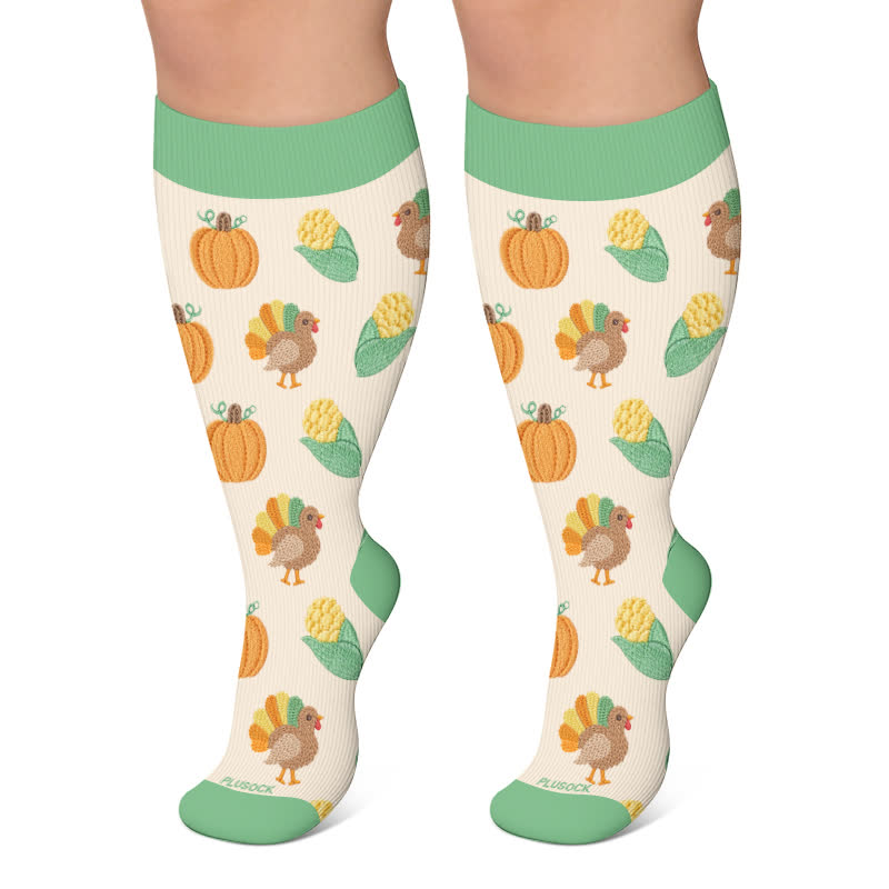 Chaussettes de compression grandes tailles à imprimé Thanksgiving - Vert - 4XL - image 4