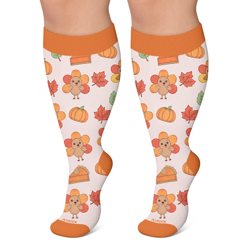 Chaussettes de compression grandes tailles à imprimé Thanksgiving - Orange - 4XL - image 6