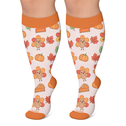 Chaussettes de compression grandes tailles à imprimé Thanksgiving - Orange - 4XL - image 6