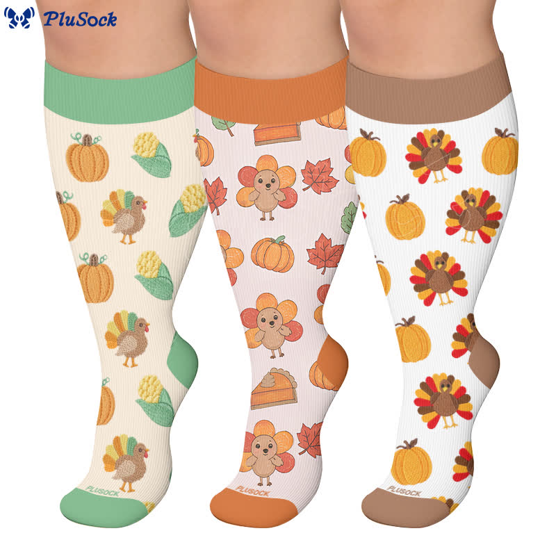 Chaussettes de compression grandes tailles à imprimé Thanksgiving - image 0